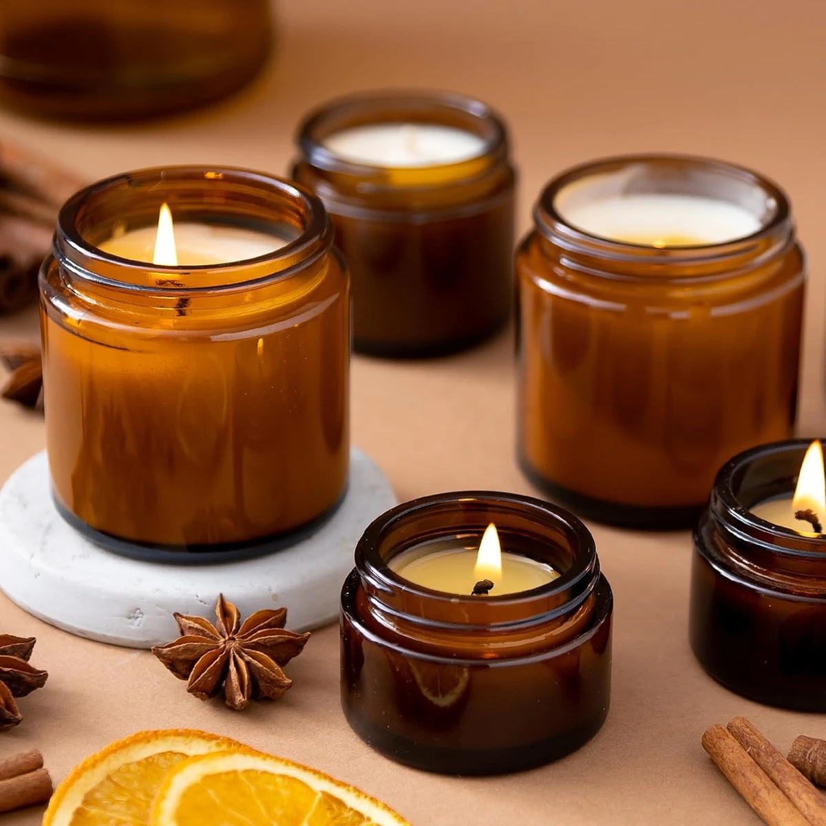 Glass Candle Jars, 4oz Amber R - Candle Making Jars With Lids review and price